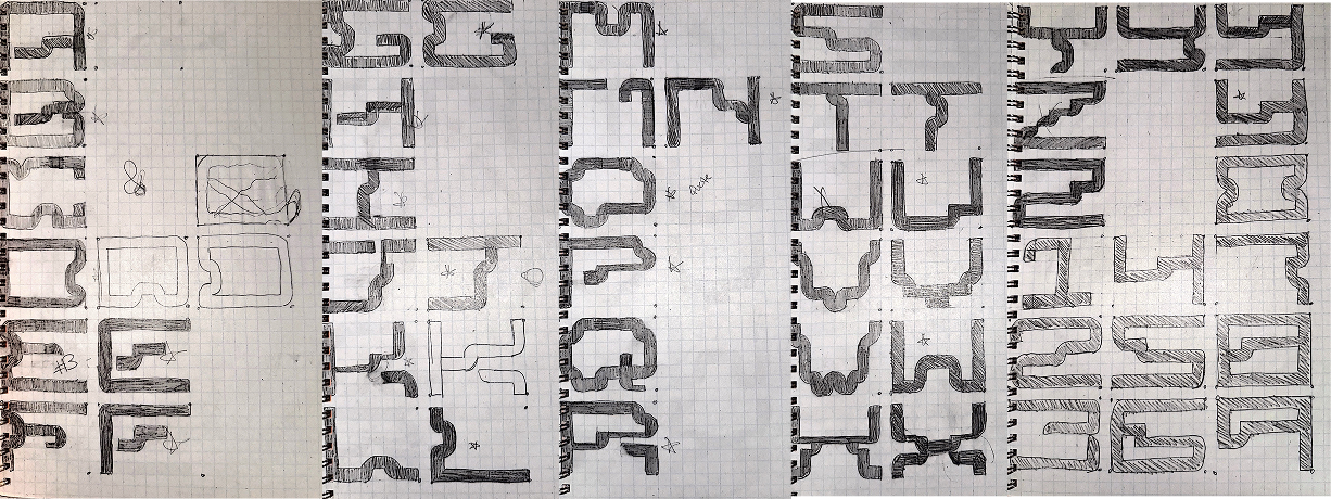 Entire alphabet sketched out of the type face showing trial and error
