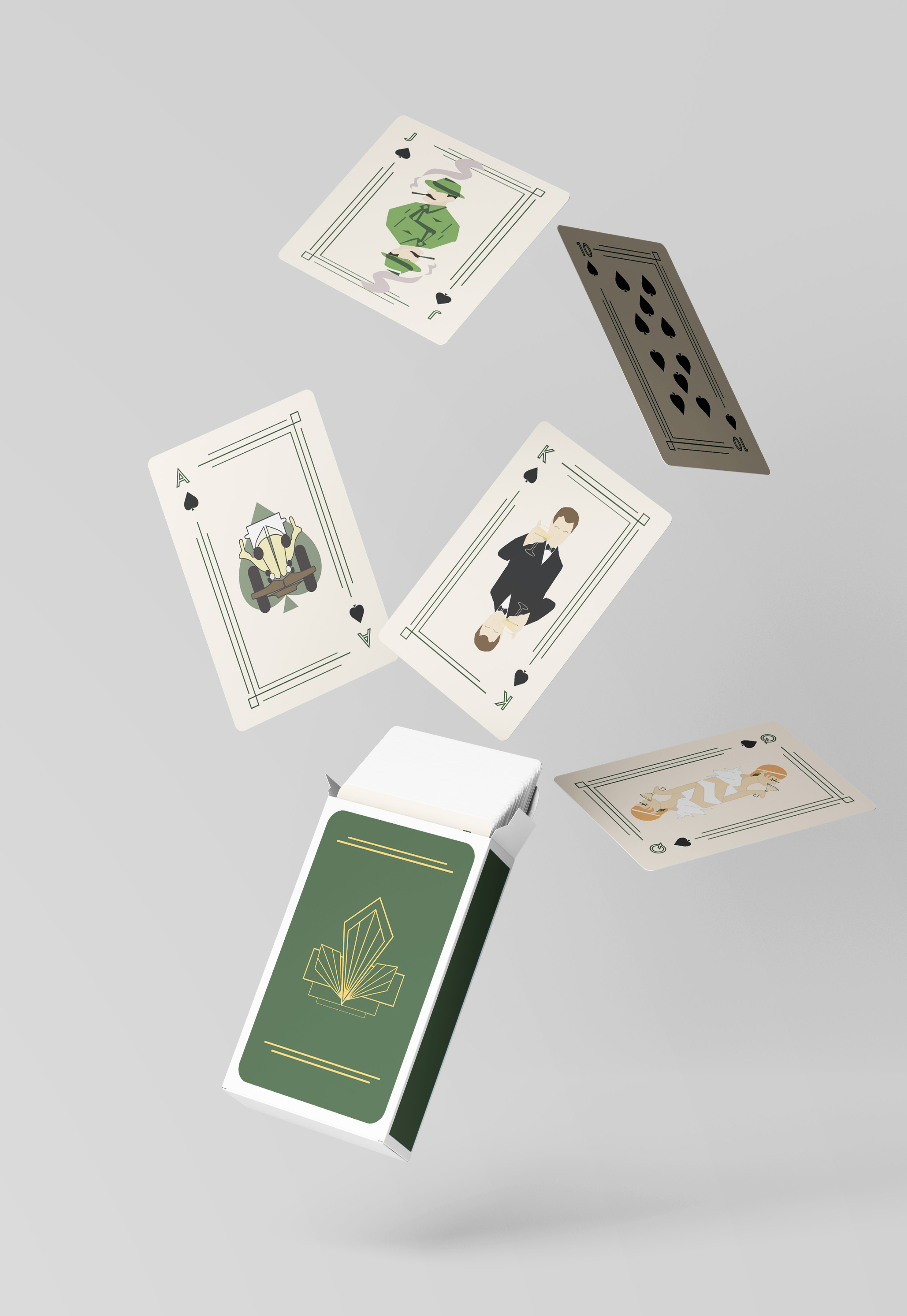 Playing cards floating out of the box for the deck of cards