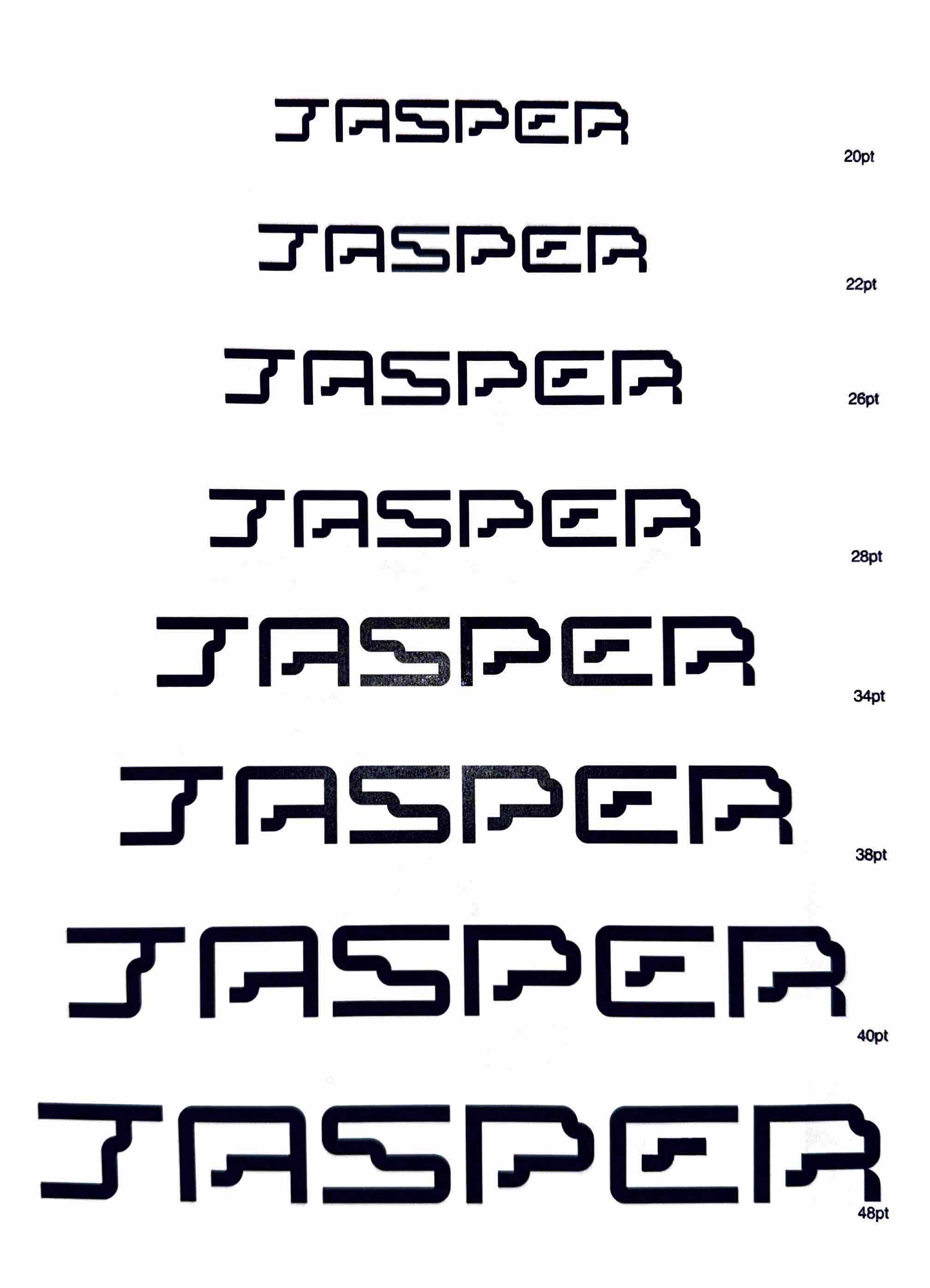 Image having the word Jasper repeatedly gaining in point size from top to bottom