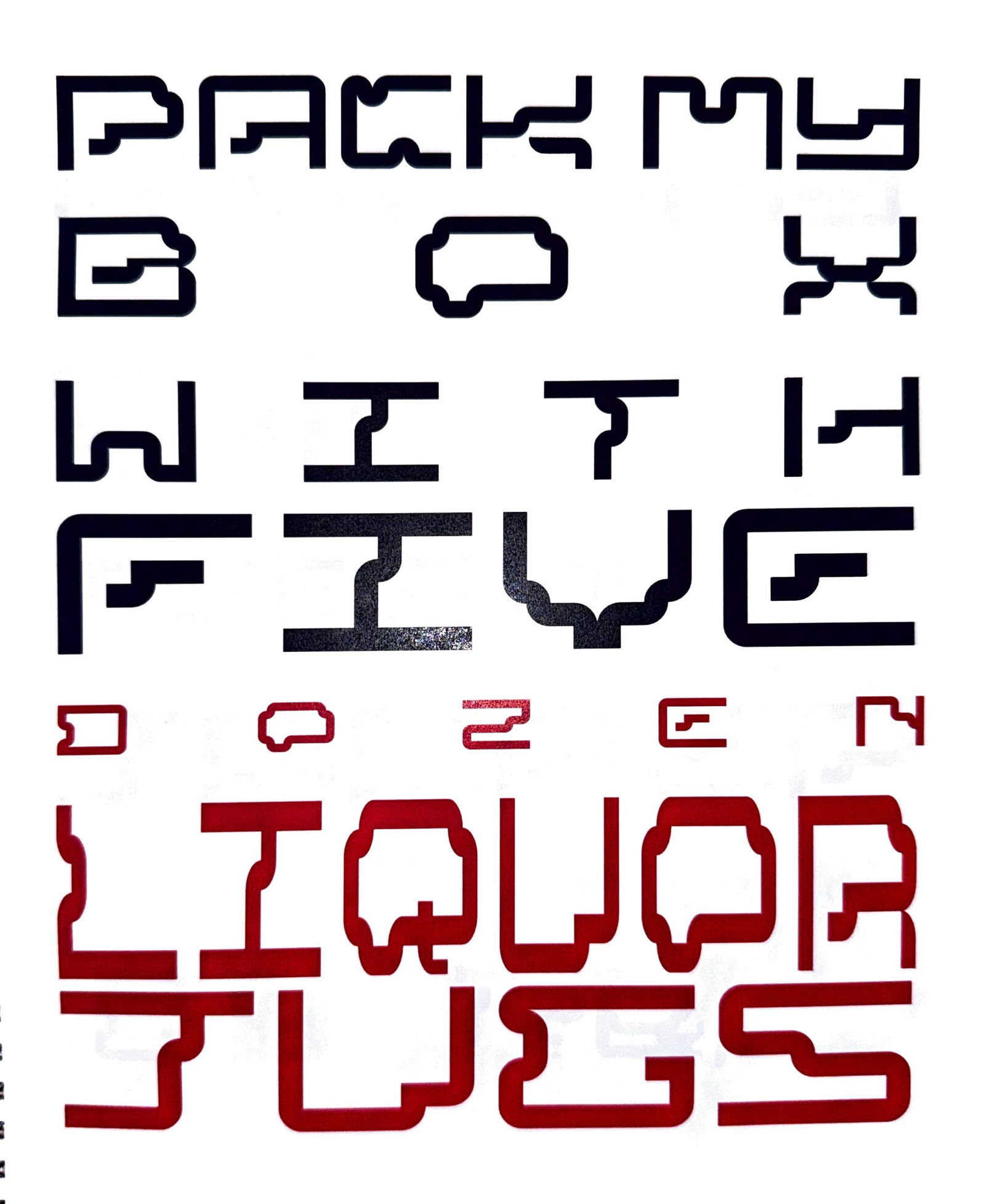 Pack my box with five dozen liquor jugs