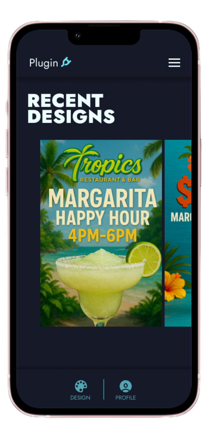 Home page of the application design which displays the recent designs