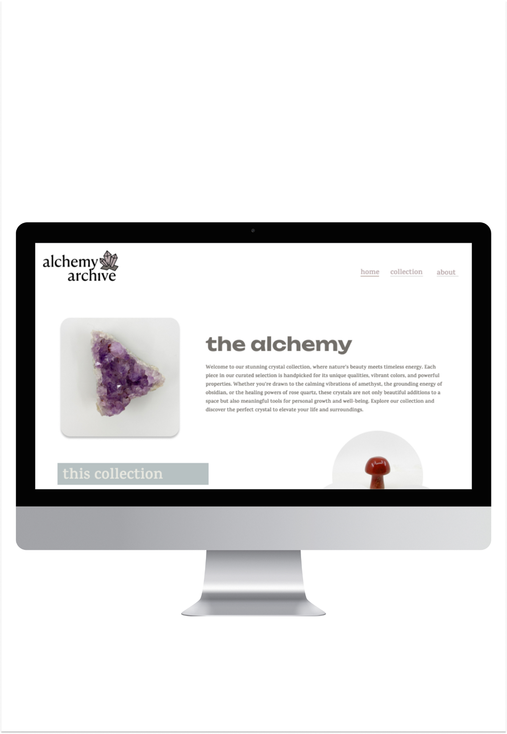 iMac displaying website titled "the alchemy